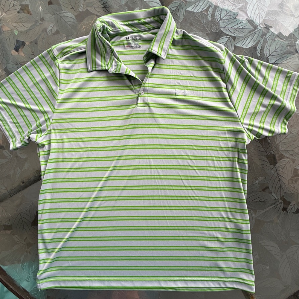 Under Armour Mens HeatGear Loose Striped Polo Shirt Grey Green 1259425 2XL